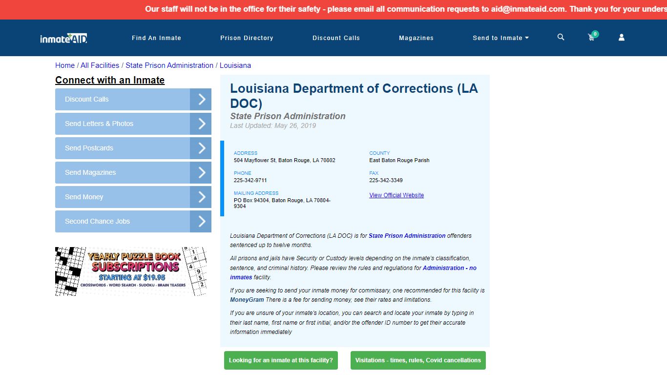 Louisiana Department of Corrections (LA DOC) - InmateAid