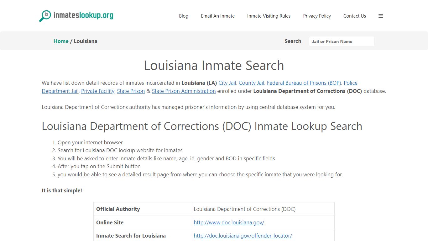 Louisiana Inmate Lookup & Search - Louisiana Department of Corrections ...